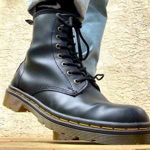 Black vegan leather lace up boots